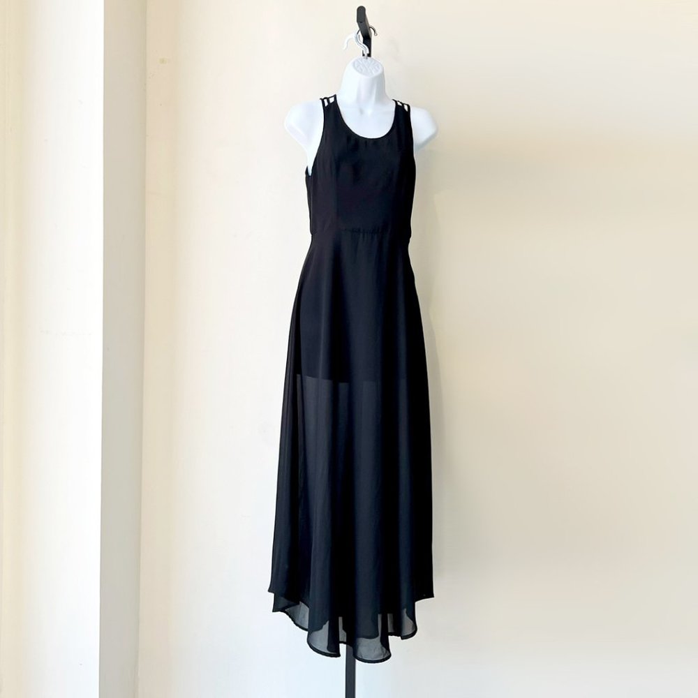 Lush Cocktail Maxi Black Sheer Gothic Dress with Fishnet open-back detail Size S